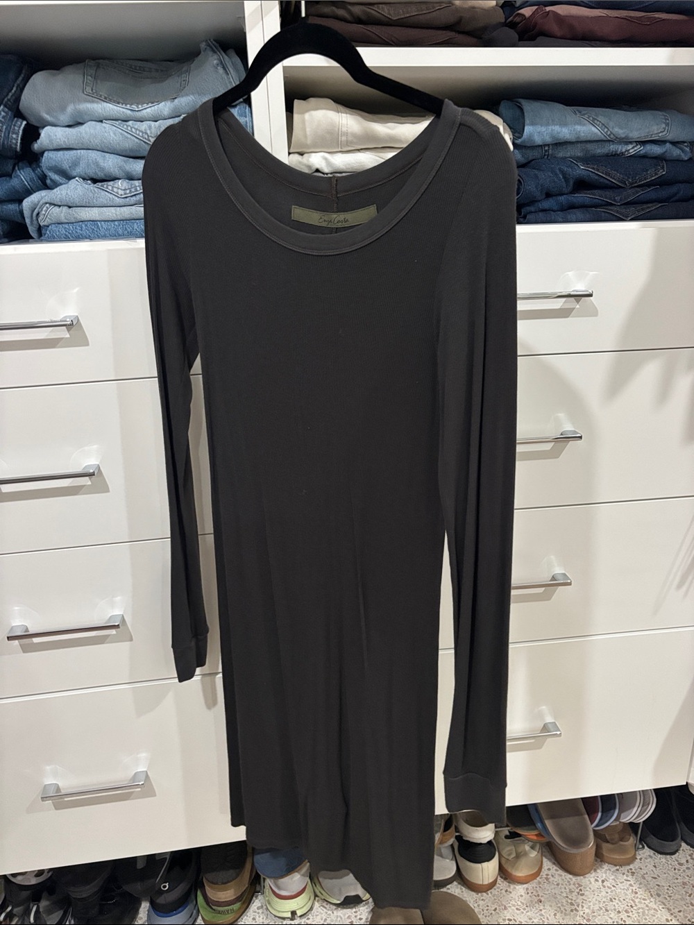 Enza Costa Long-Sleeve Black Crewneck Dress